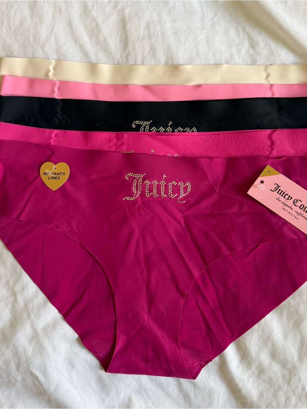 Juicy Couture Seamless Bikini Panties Trio - Hot Pink, Black, Light Pink, Cream